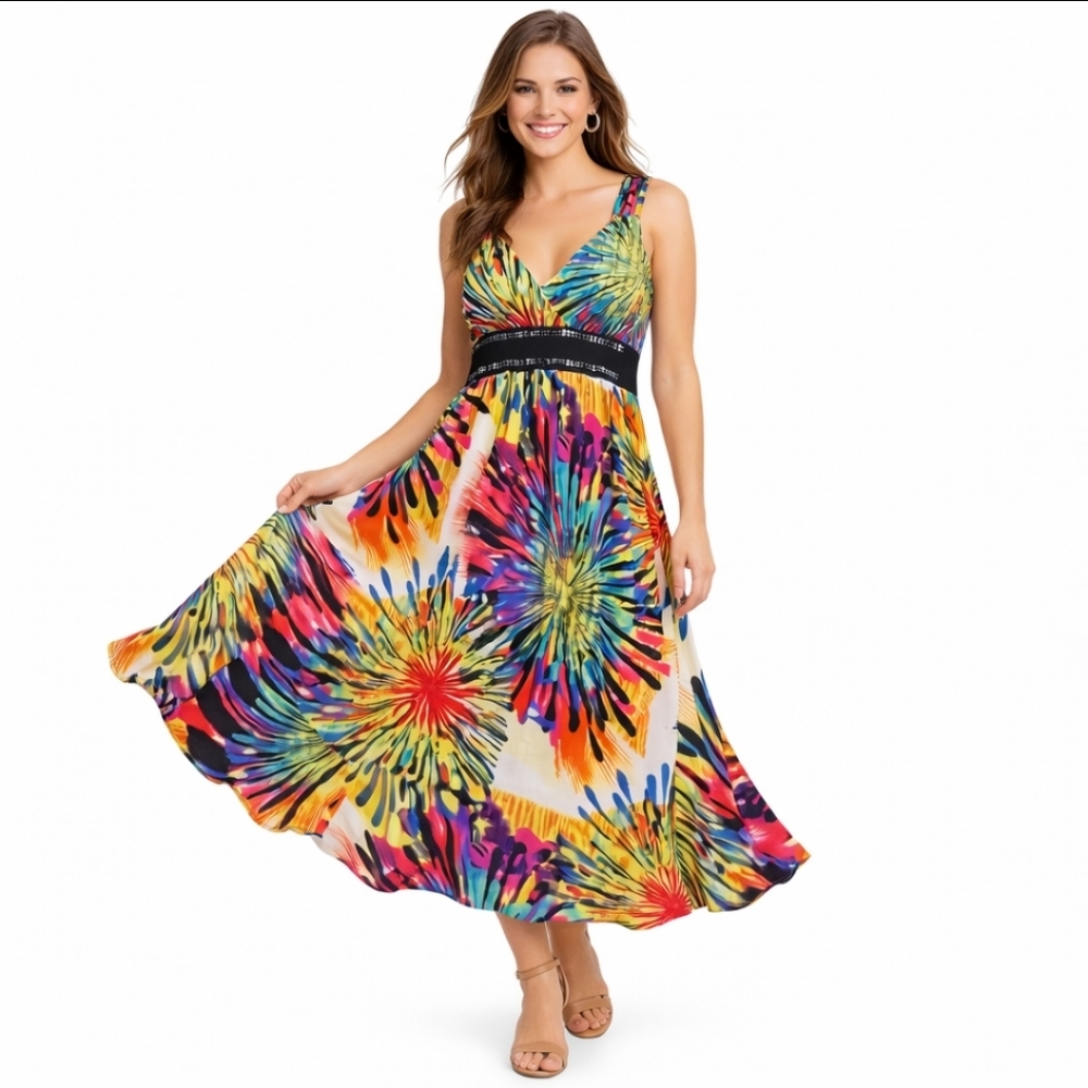 Studio West Apparel Starburst Sleeveless Empire Waist Maxi Dress Sz Lg